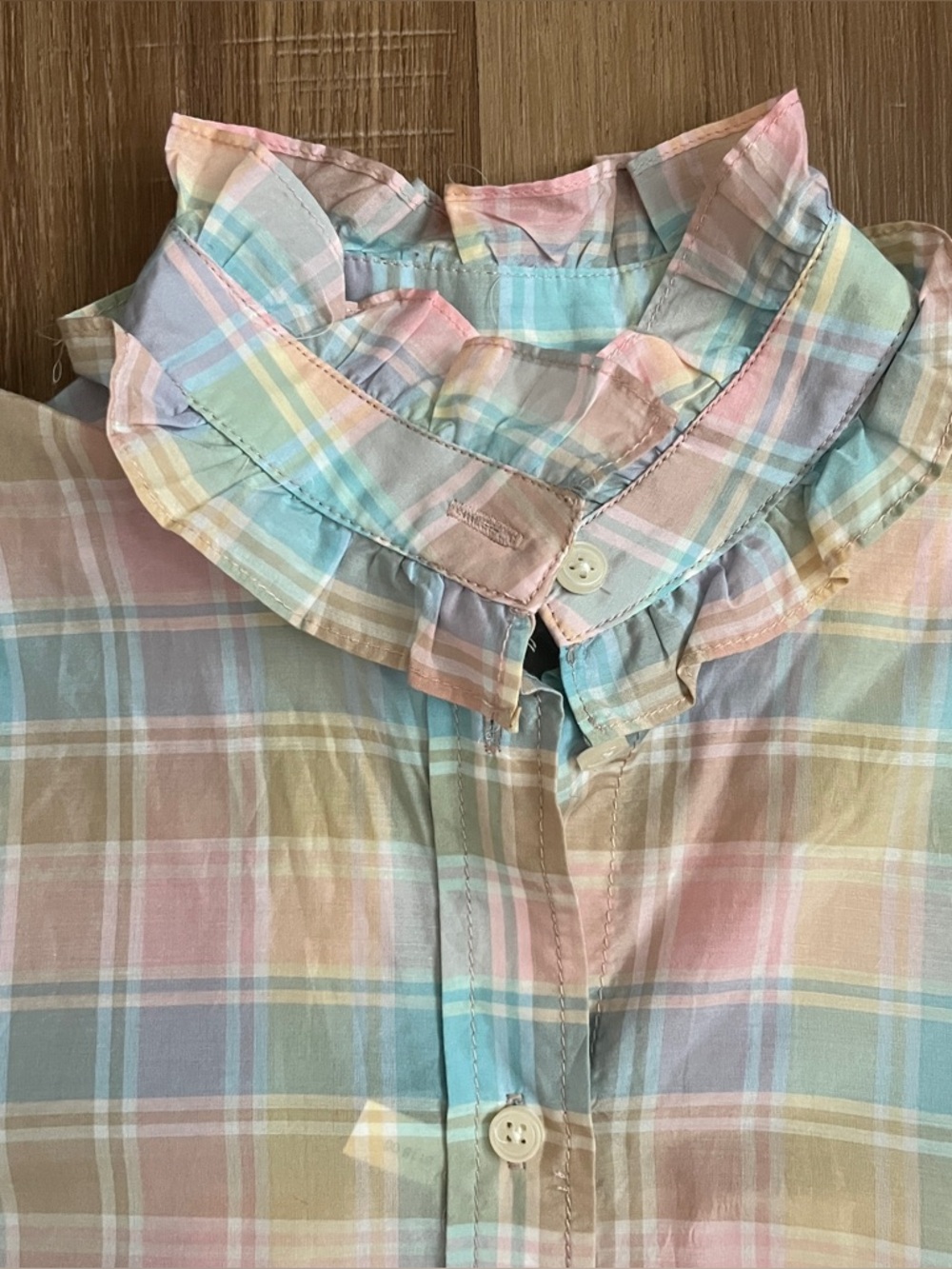 J Crew Women's Pastel Plaid Ruffle Neck Silk Blend Button Down Top Size S NWT - Picture 6 of 12